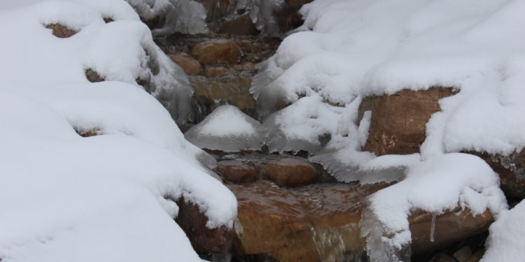 Pondless waterfall in winter